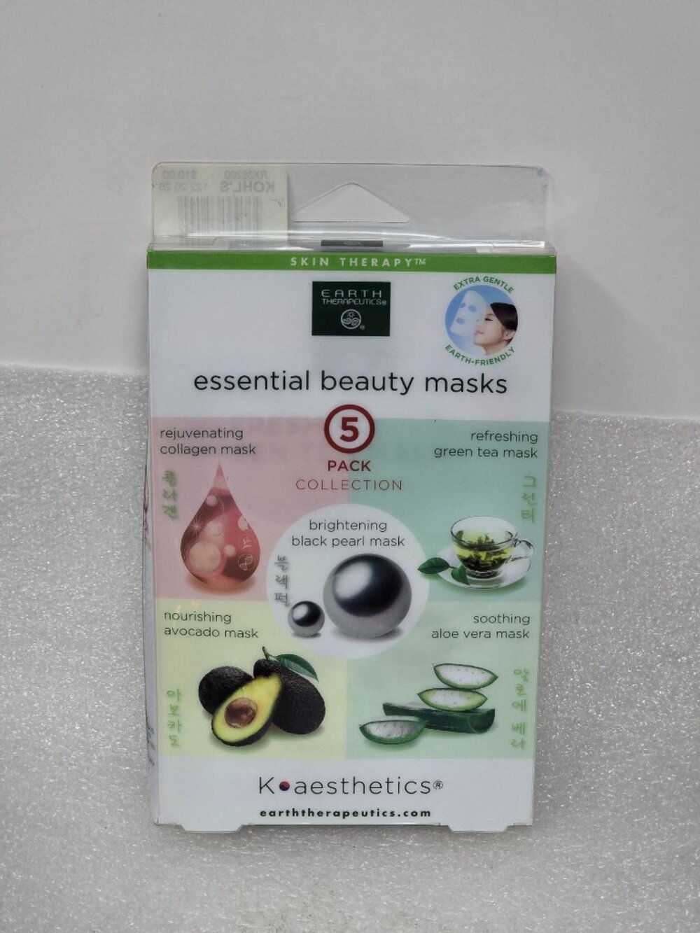 Earth Therapeutics 5-Pack Essential Beauty Masks Aloe Green Tea Avocado Collagen